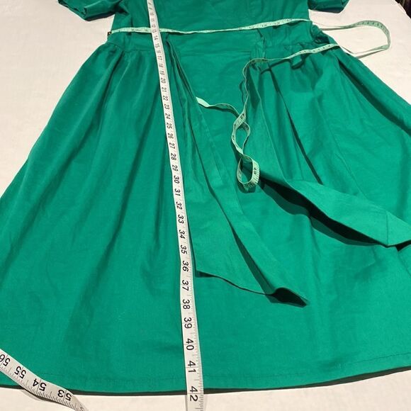 Emerald Green classic style pullover dress with adjustable waist sash size sm - Picture 10 of 11